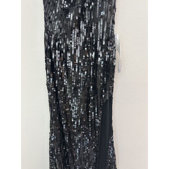 NWT Mac Duggal Black Sequined One-Shoulder Evening Gown Dress Size 0 - Picture 3 of 10